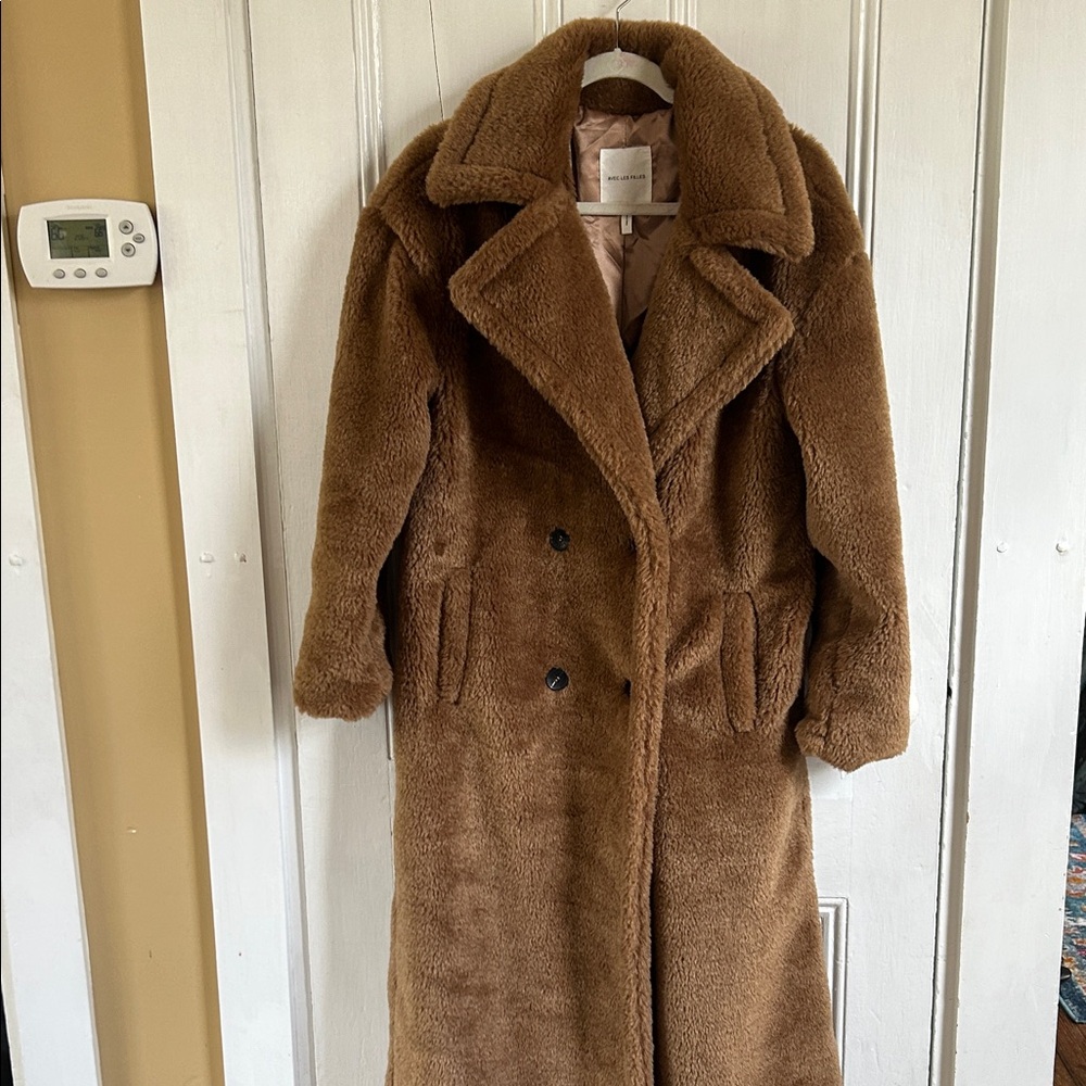 Avec Les Filles Brown Teddy Faux Shearling Long Coat